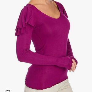Free People We The Free long Sleeve Deep Scoop neck Ruffle Shoulder Women's XS